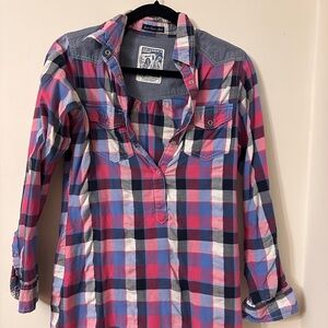 Pink & Blue Plaid Button-Front Shirt